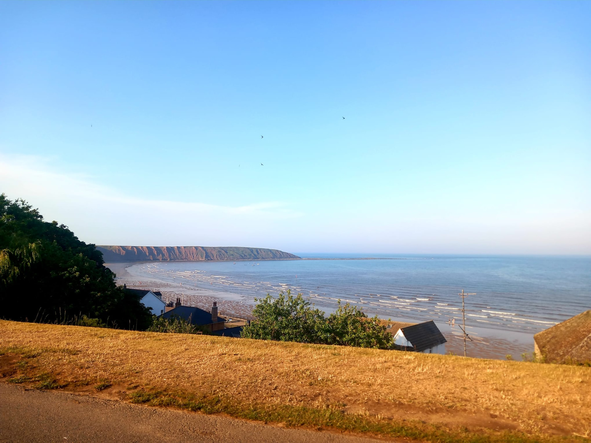 Filey Bay from the bandstand, with the beach, town and Filey Brigg in the distance